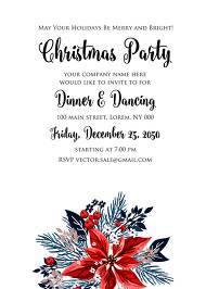 Christmas party invitation red poinsettia winter flower berry fir floral wreath 5x7 in edit online