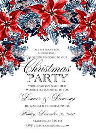 Christmas party invitation red poinsettia winter flower berry fir floral wreath 5x7 in edit template