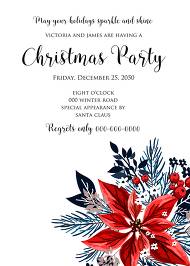 Christmas party invitation red poinsettia winter flower berry fir floral wreath 5x7 in instant maker