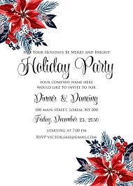 Christmas party invitation red poinsettia winter flower berry fir floral wreath 5x7 in invitation editor