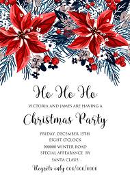 Christmas party invitation red poinsettia winter flower berry fir floral wreath 5x7 in invitation maker