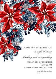 Christmas party invitation red poinsettia winter flower berry fir floral wreath 5x7 in online editor