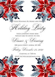 Christmas party invitation red poinsettia winter flower berry fir floral wreath 5x7 in download