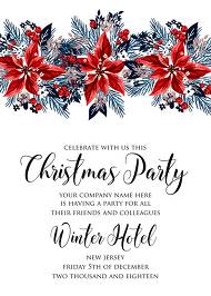 Christmas party invitation red poinsettia winter flower berry fir floral wreath 5x7 in editor