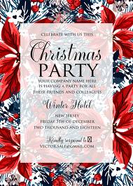 Christmas party invitation red poinsettia winter flower berry fir floral wreath 5x7 in maker