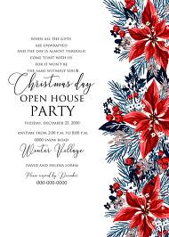 Christmas party invitation red poinsettia winter flower berry fir floral wreath 5x7 in personalized invitation