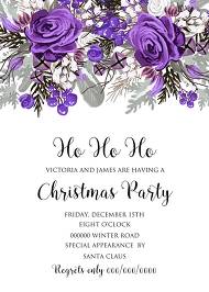 Christmas party invitation wedding card violet rose fir berry winter floral wreath 5x7 in