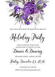 Christmas party invitation wedding card violet rose fir berry winter floral wreath 5x7 in customize online