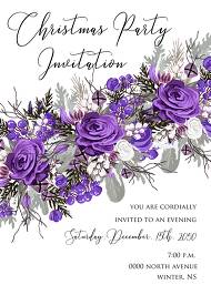 Christmas party invitation wedding card violet rose fir berry winter floral wreath 5x7 in edit online