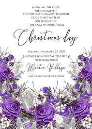 Christmas party invitation wedding card violet rose fir berry winter floral wreath 5x7 in edit template