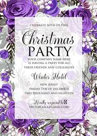 Christmas party invitation wedding card violet rose fir berry winter floral wreath 5x7 in instant maker