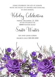 Christmas party invitation wedding card violet rose fir berry winter floral wreath 5x7 in invitation maker
