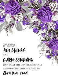 Christmas party invitation wedding card violet rose fir berry winter floral wreath 5x7 in online editor