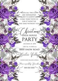 Christmas party invitation wedding card violet rose fir berry winter floral wreath 5x7 in download