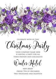 Christmas party invitation wedding card violet rose fir berry winter floral wreath 5x7 in maker