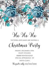 Christmas party Invitation winter wedding invitation Blue rose fir