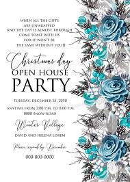 Christmas party Invitation winter wedding invitation Blue rose fir customize online