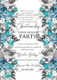 Christmas party Invitation winter wedding invitation Blue rose fir edit online