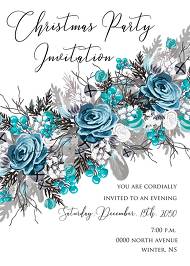 Christmas party Invitation winter wedding invitation Blue rose fir edit template
