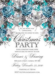 Christmas party Invitation winter wedding invitation Blue rose fir edit template
