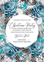 Christmas party Invitation winter wedding invitation Blue rose fir instant maker