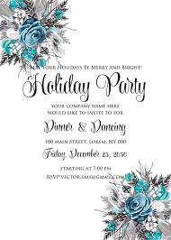 Christmas party Invitation winter wedding invitation Blue rose fir invitation editor