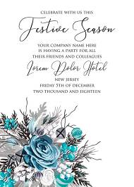 Christmas party Invitation winter wedding invitation Blue rose fir maker