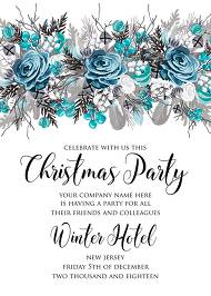 Christmas party Invitation winter wedding invitation Blue rose fir template