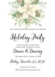 Christmas Party invitation winter white poinsettia flower cranberry greenery 5x7 customize online