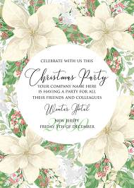 Christmas Party invitation winter white poinsettia flower cranberry greenery 5x7 instant maker