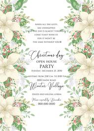 Christmas Party invitation winter white poinsettia flower cranberry greenery 5x7 online editor