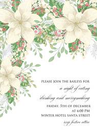 Christmas Party invitation winter white poinsettia flower cranberry greenery 5x7 online editor