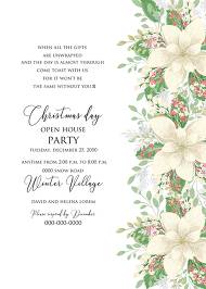 Christmas Party invitation winter white poinsettia flower cranberry greenery 5x7 online maker