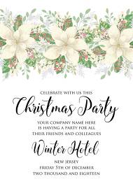 Christmas Party invitation winter white poinsettia flower cranberry greenery 5x7 editor