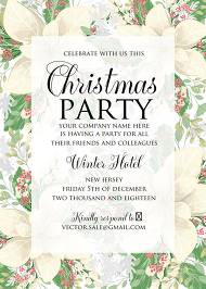 Christmas Party invitation winter white poinsettia flower cranberry greenery 5x7 maker
