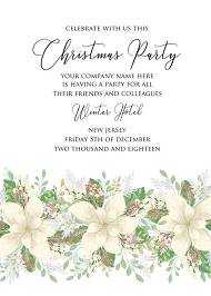 Christmas Party invitation winter white poinsettia flower cranberry greenery 5x7 template
