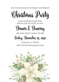 Christmas Party invitation winter white poinsettia flower cranberry greenery 5x7 personalized invitation