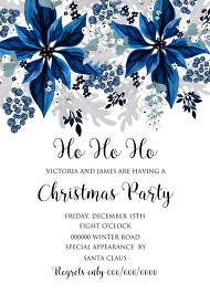 Christmas party wedding invitation set poinsettia navy blue winter flower berry 5x7 in