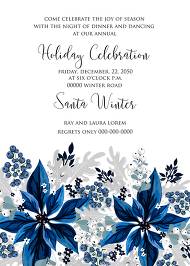 Christmas party wedding invitation set poinsettia navy blue winter flower berry 5x7 in customize online