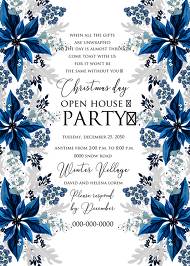 Christmas party wedding invitation set poinsettia navy blue winter flower berry 5x7 in edit online