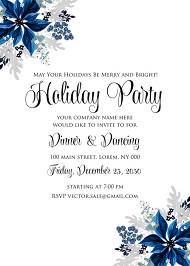 Christmas party wedding invitation set poinsettia navy blue winter flower berry 5x7 in invitation editor
