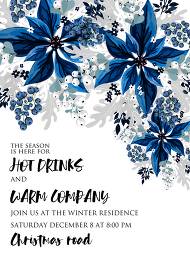 Christmas party wedding invitation set poinsettia navy blue winter flower berry 5x7 in online editor