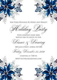 Christmas party wedding invitation set poinsettia navy blue winter flower berry 5x7 in download