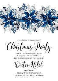 Christmas party wedding invitation set poinsettia navy blue winter flower berry 5x7 in editor