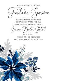 Christmas party wedding invitation set poinsettia navy blue winter flower berry 5x7 in maker
