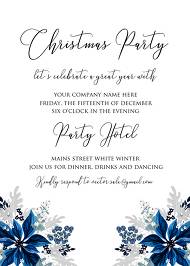 Christmas party wedding invitation set poinsettia navy blue winter flower berry 5x7 in template