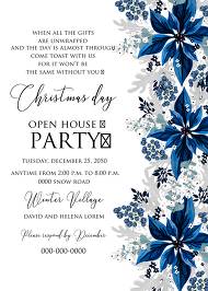 Christmas party wedding invitation set poinsettia navy blue winter flower berry 5x7 in personalized invitation