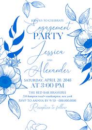 Classic blue anemone floral wedding invitation set engagement party 5x7 in edit template