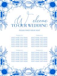 Classic blue anemone floral wedding invitation set seating chart 18x24 in invitation editor