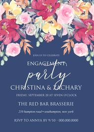 Engagement invitation watercolor wedding marsala peony pink rose navy blue background 5x7 in pdf invitation editor